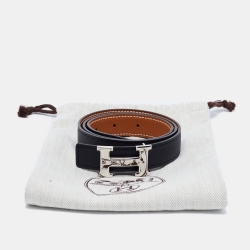 Pre Owned Hermes Black Epsom and Swift Leather H Buckle Belt 75CM