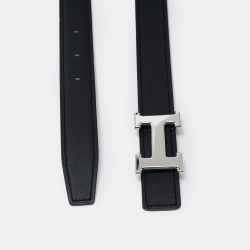 Pre Owned Hermes Black Epsom and Swift Leather H Buckle Belt 75CM