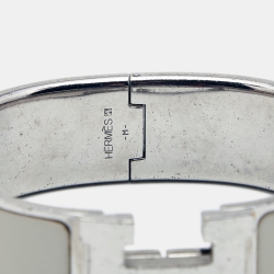 Pre Owned Hermes Clic Clac H Enamel Palladium Plated Wide Bracelet