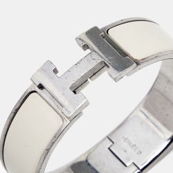 Pre Owned Hermes Clic Clac H Enamel Palladium Plated Wide Bracelet