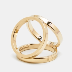 Pre Owned Hermes Trio Permabrass Gold Tone Scarf Ring