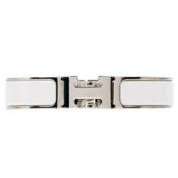 Pre Owned Hermes Clic Clac H White Enamel Palladium Plated Bracelet PM