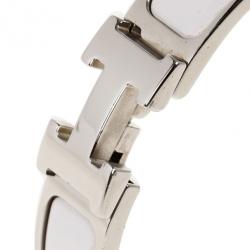 Pre Owned Hermes Clic Clac H White Enamel Palladium Plated Bracelet PM