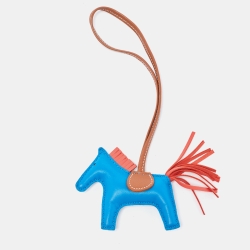 Pre Owned Hermès Blue Zanzibar/Rose Texas/Gold Lambskin Leather Grigri Rodeo Bag Charm PM