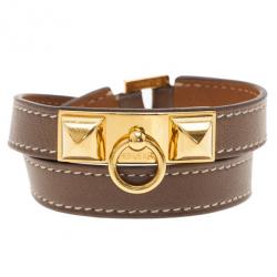 Hermes Rivale Double Tour Brown Leather Bracelet