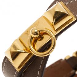 Hermes Rivale Double Tour Brown Leather Bracelet