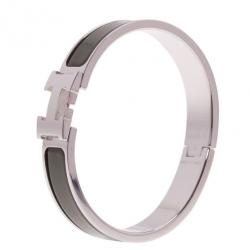 Pre Owned Hermes Clic Clac H Green Enamel Palladium-Plated Bracelet PM