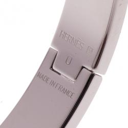 Pre Owned Hermes Clic Clac H Green Enamel Palladium-Plated Bracelet PM
