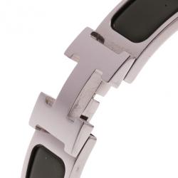 Pre Owned Hermes Clic Clac H Green Enamel Palladium-Plated Bracelet PM