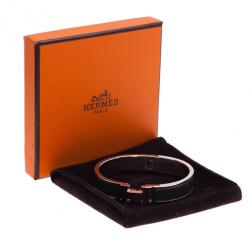 Pre Owned Hermes Clic Clac H Green Enamel Palladium-Plated Bracelet PM