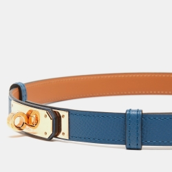 Hermes Bleu Thalassa Epsom Leather Rose Gold Tone Finish Kelly 18 Belt Adjustable
