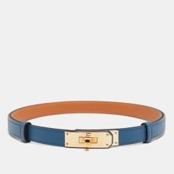 Hermes Bleu Thalassa Epsom Leather Rose Gold Tone Finish Kelly 18 Belt Adjustable