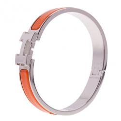 مملوكة مسبقًا Hermes Clic Clac H Orange Enamel Palladium Plated Bracelet PM