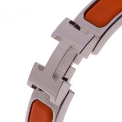 مملوكة مسبقًا Hermes Clic Clac H Orange Enamel Palladium Plated Bracelet PM
