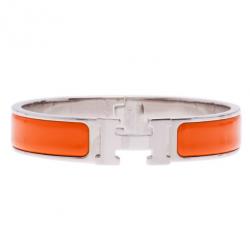 مملوكة مسبقًا Hermes Clic Clac H Orange Enamel Palladium Plated Bracelet PM