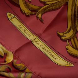 Pre Owned Hermes Red Printed Silk Le Mors " A La Conétable " Square Scarf