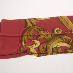 Pre Owned Hermes Red Printed Silk Le Mors " A La Conétable " Square Scarf