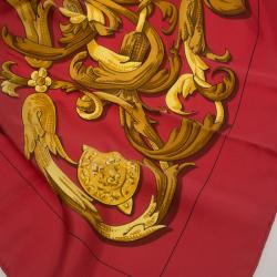 Pre Owned Hermes Red Printed Silk Le Mors " A La Conétable " Square Scarf