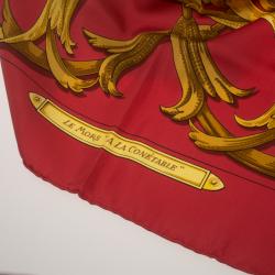 Pre Owned Hermes Red Printed Silk Le Mors " A La Conétable " Square Scarf