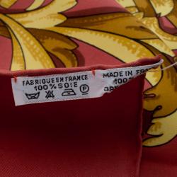 Pre Owned Hermes Red Printed Silk Le Mors " A La Conétable " Square Scarf