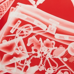 Pre Owned Hermes Red Please Check In Print Silk Square Scarf