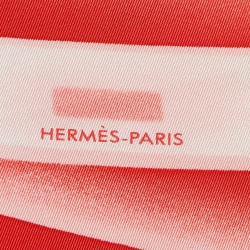 Pre Owned Hermes Red Please Check In Print Silk Square Scarf