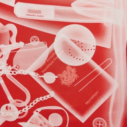 Pre Owned Hermes Red Please Check In Print Silk Square Scarf