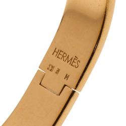 Pre Owned Hermes Clic Clac H Black Enameled Gold-Plated Bracelet PM