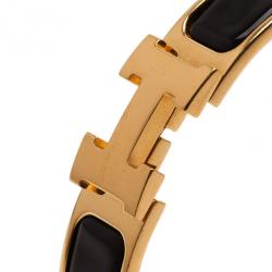 Pre Owned Hermes Clic Clac H Black Enameled Gold-Plated Bracelet PM