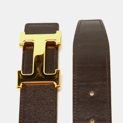 Pre Owned Hermes Marron Froce/Curry Box and Togo Leather Reversible Belt 90CM