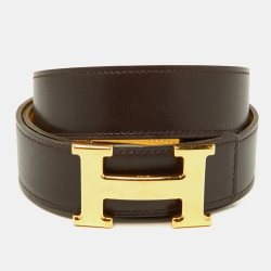 Pre Owned Hermes Marron Froce/Curry Box and Togo Leather Reversible Belt 90CM