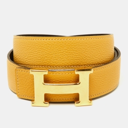 Pre Owned Hermes Marron Froce/Curry Box and Togo Leather Reversible Belt 90CM