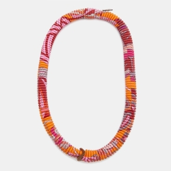 Pre Owned Hermès Multicolor Print Petit H Pleated Silk Long Necklace