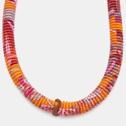 Pre Owned Hermès Multicolor Print Petit H Pleated Silk Long Necklace