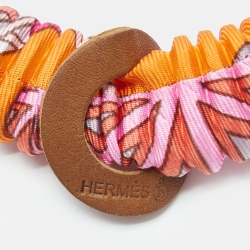 Pre Owned Hermès Multicolor Print Petit H Pleated Silk Long Necklace
