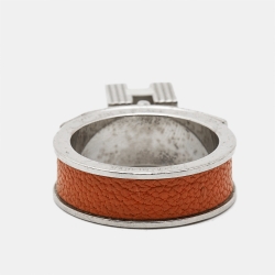 Hermes Kelly Cadena Leather Silver Tone Scarf Ring