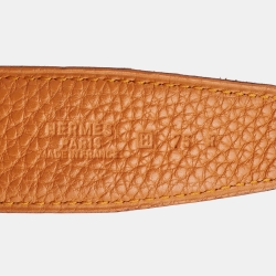 Pre Owned Hermes Orange/Black Togo and Box Leather H Buckle Reversible Belt 75CM