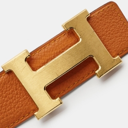 Pre Owned Hermes Orange/Black Togo and Box Leather H Buckle Reversible Belt 75CM