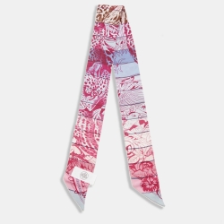 Pre Owned Hermes Pink Jungle Love Print Silk Twilly 