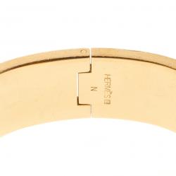 Pre Owned Hermes Clic Clac H Wide Grey Enamel Gold Plated Bracelet