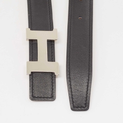 Pre Owned Hermes Noir/Gold Swift and Epsom Leather Constance Reversible Belt 80 CM
