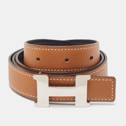 Pre Owned Hermes Noir/Gold Swift and Epsom Leather Constance Reversible Belt 80 CM