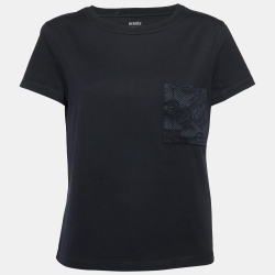 Hermes Black Embroidered Pocket Cotton T-Shirt M