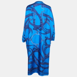 مملوكة مسبقًا Hermes Blue Printed Silk Kaftan Dress L