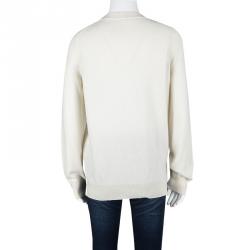Pre Owned Hermes Cream Perforated Knit Detail Cashmere Sweater M