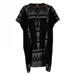 Hermes Black Aztec Pattern Cashmere and Wool Leather Trim Oversized Tunic S 