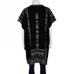 Hermes Black Aztec Pattern Cashmere and Wool Leather Trim Oversized Tunic S 
