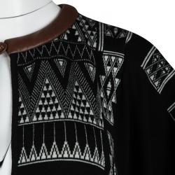 Hermes Black Aztec Pattern Cashmere and Wool Leather Trim Oversized Tunic S 