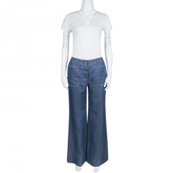 Hermes Blue Linen High Waist Flared Pants M