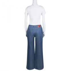 Hermes Blue Linen High Waist Flared Pants M